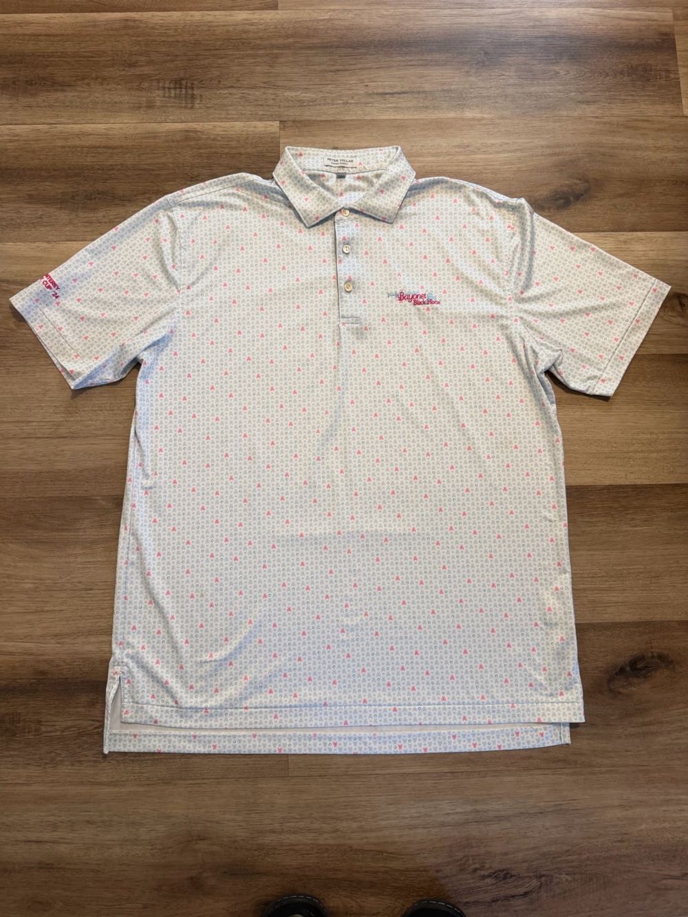 Peter Millar Golf Polo Shirt Men’s L Bayonet Black Horse Ryder Cup 2024 Skulls